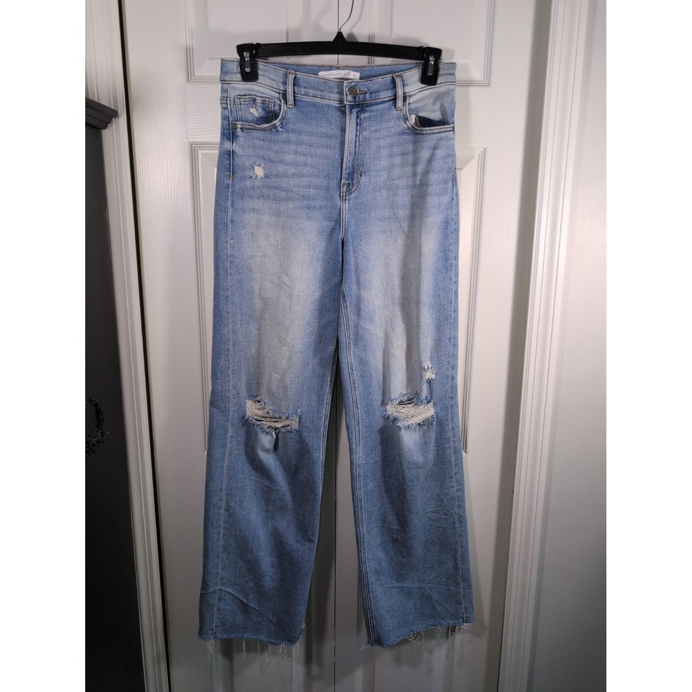 Altard State Women's Logan High Waist Distressed Wide Leg Crop Jeans Blue Sz 29